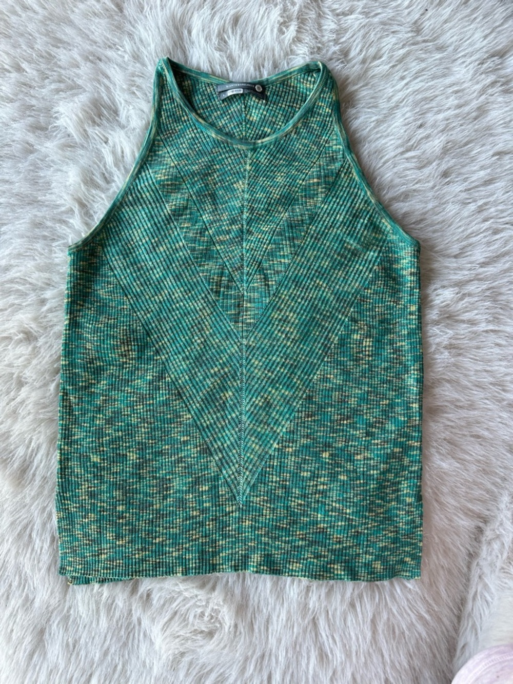 Anthropology Green Textured Ribbed sweater Tank Top small